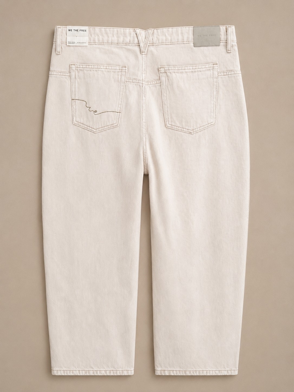 We The Free Deep Trance Boyfriend Jeans 33 Cream Beige Cropped Barrel Leg Cotton - Picture 5 of 14